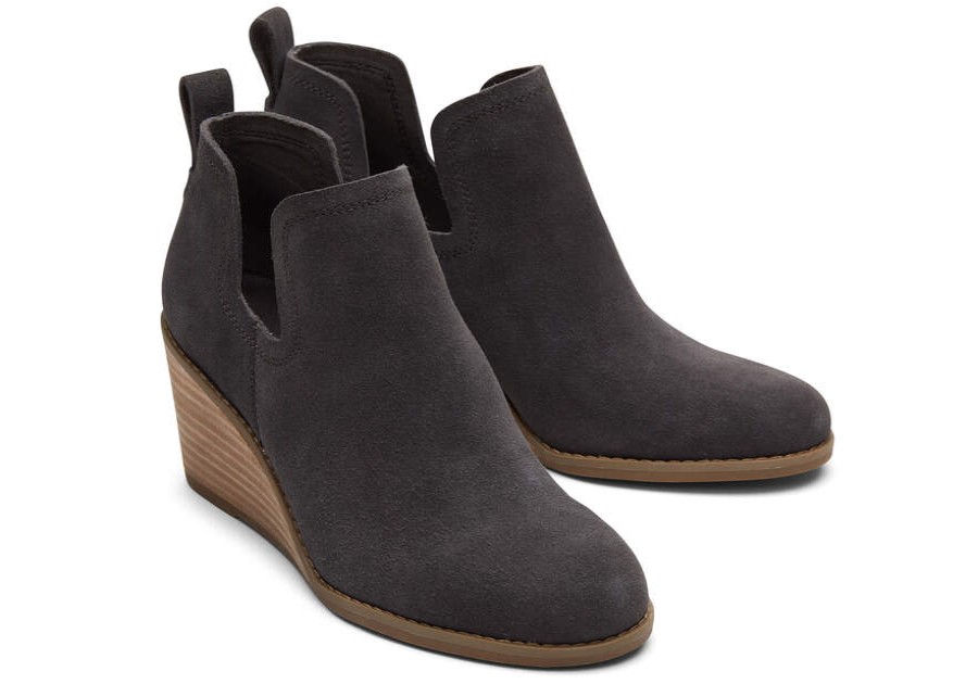 TOMS Boots & Booties | Women'S Grey Kallie Wedge Wide Width Suede Bootie | Toms