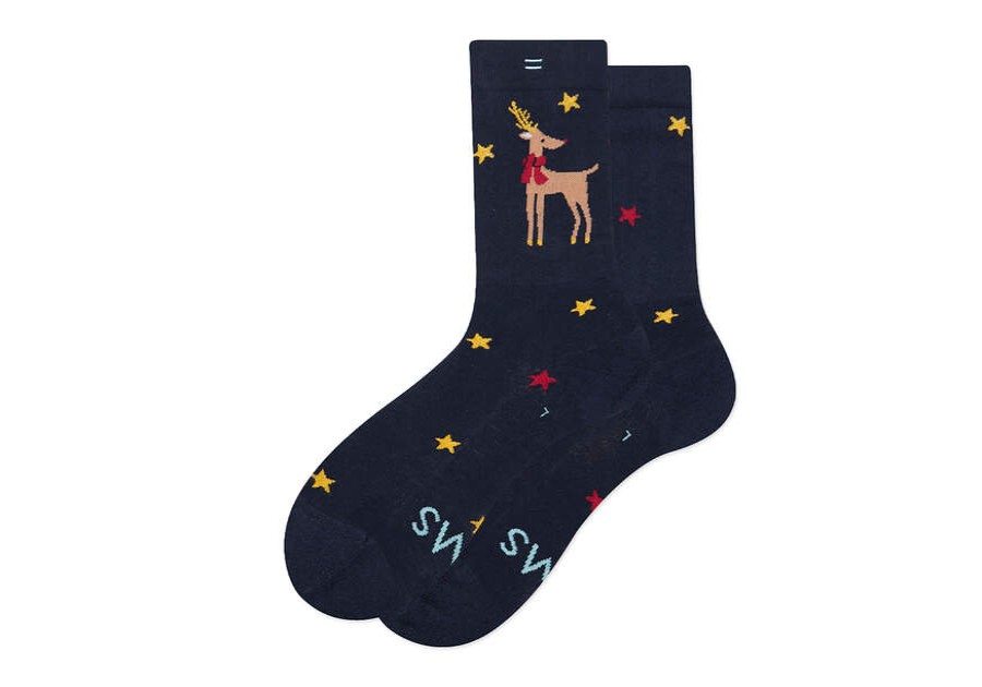 TOMS Exclusives | Women'S Blue Reindeer Print High Crew Socks | Toms