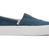 TOMS Platforms | Women'S Blue Washed Canvas Fenix Platform Slip-On Sneakers | Toms