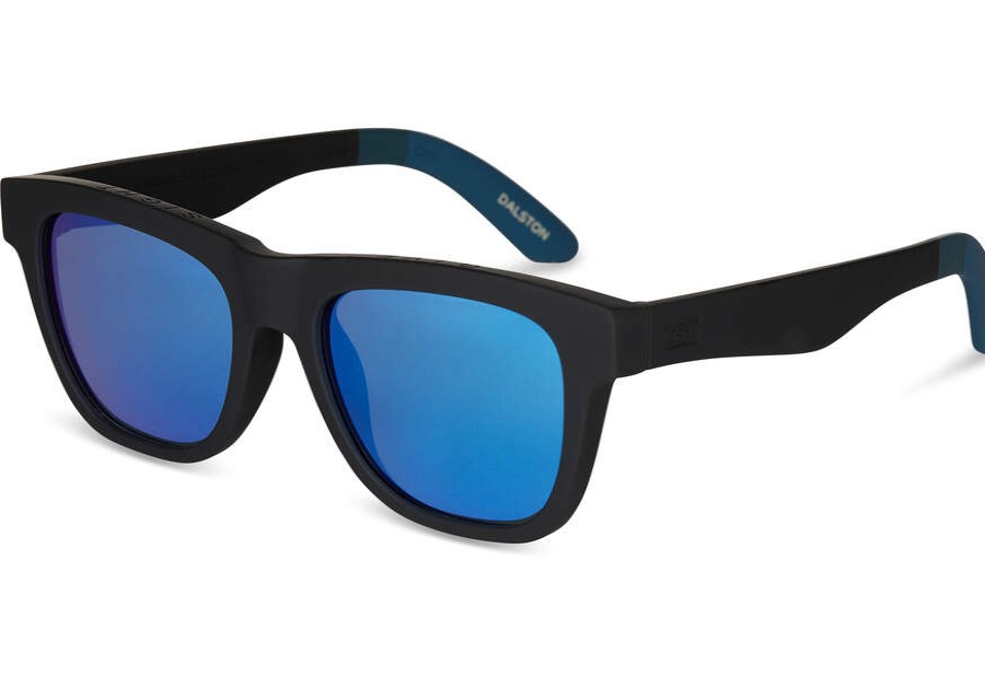 TOMS Sunglasses | Traveler Dalston Matte Black Blue Mirrored Lens | Toms