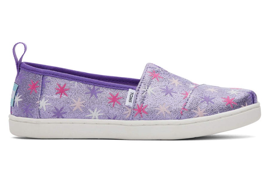 TOMS Prints & Patterns | Youth'S Purple Star Bursts Glimmer Twill Alpargatas | Toms