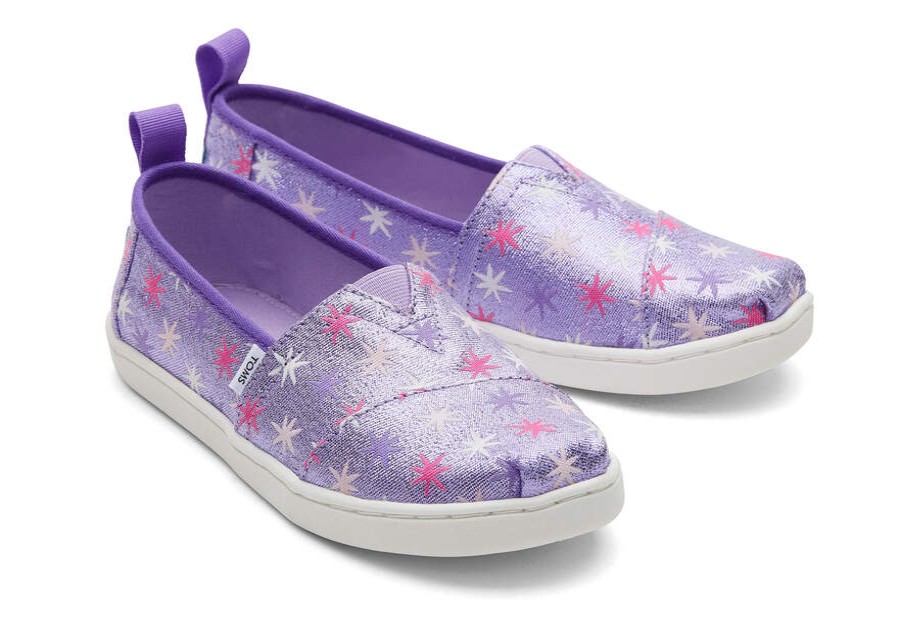 TOMS Prints & Patterns | Youth'S Purple Star Bursts Glimmer Twill Alpargatas | Toms