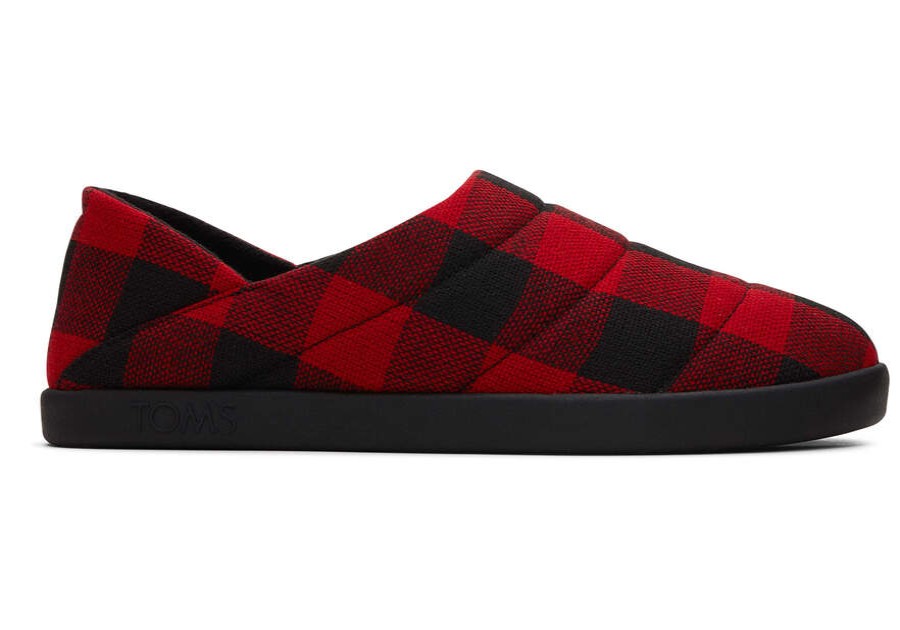 TOMS Prints & Patterns | Men'S Red Plaid Buffalo Plaid Fleece Ezra Slippers | Toms