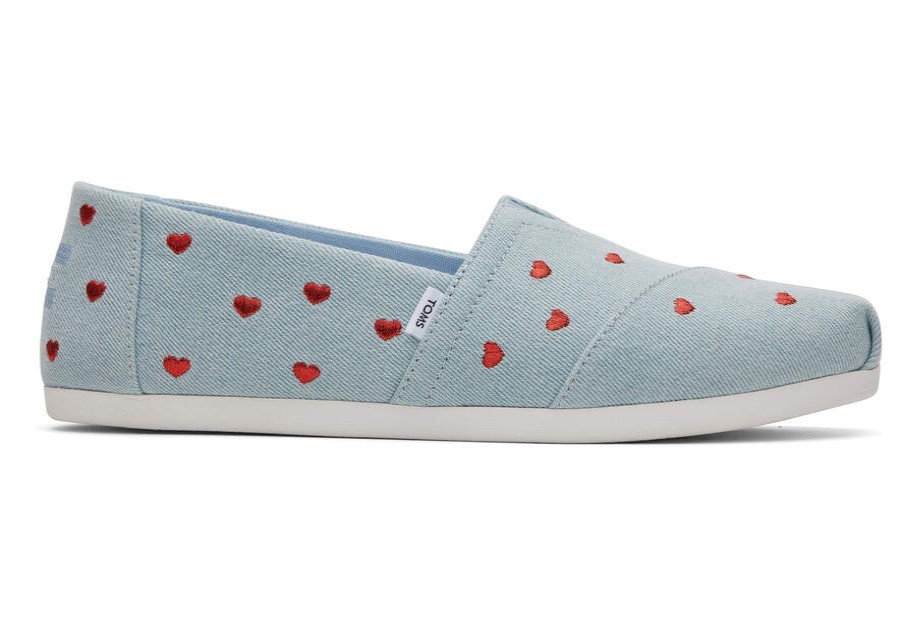 TOMS Exclusives | Womens Alpargata Denim Embroidered Hearts Espadrille | Toms