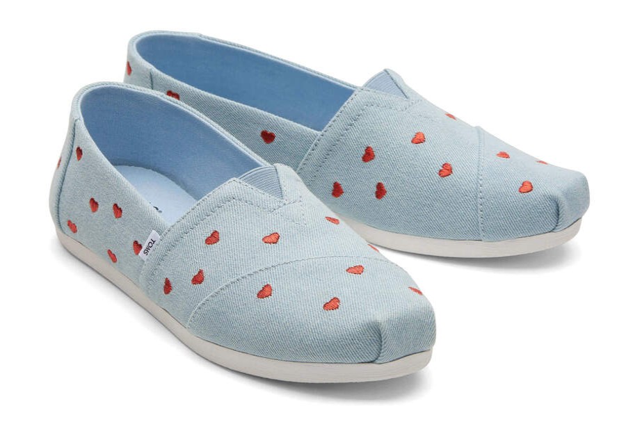 TOMS Exclusives | Womens Alpargata Denim Embroidered Hearts Espadrille | Toms