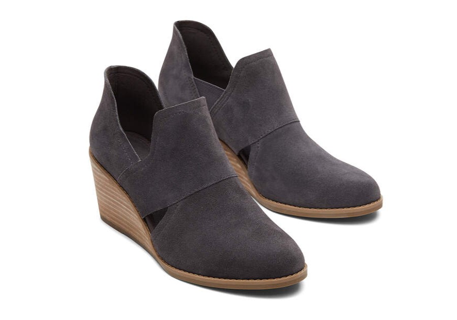 TOMS Boots & Booties | Women'S Grey Kallie Cutout Suede Wedge Bootie | Toms