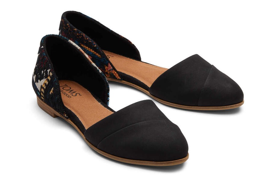 TOMS Dress Casual | Women'S Black Leather Global Woven Jutti Dorsay Flats | Toms