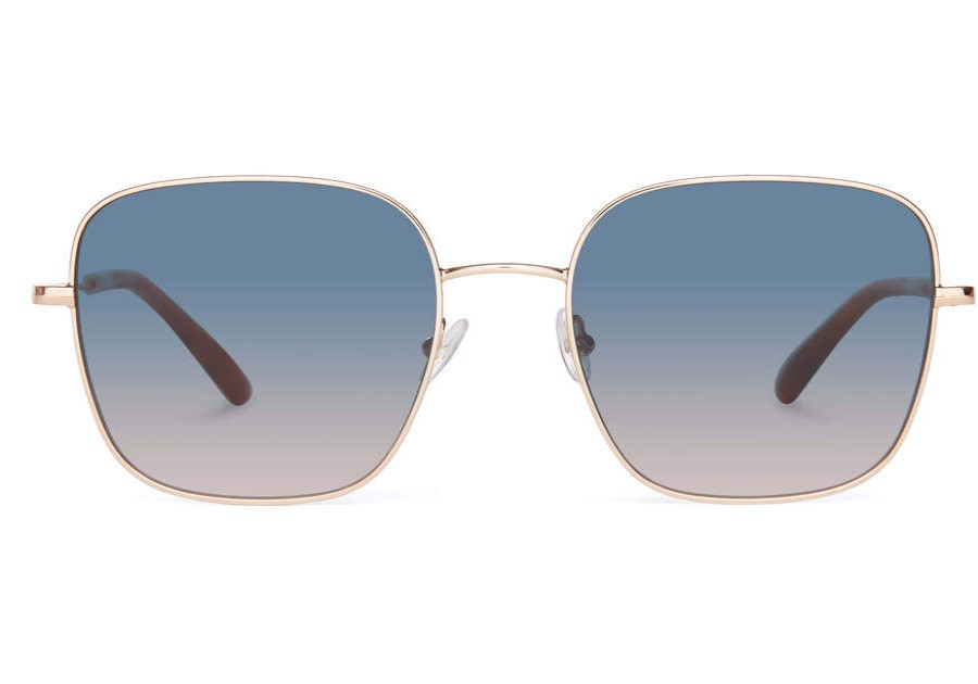 TOMS Sale | Shiny Rose Gold Wire Frame Aqua Blush Gradient Lens | Toms