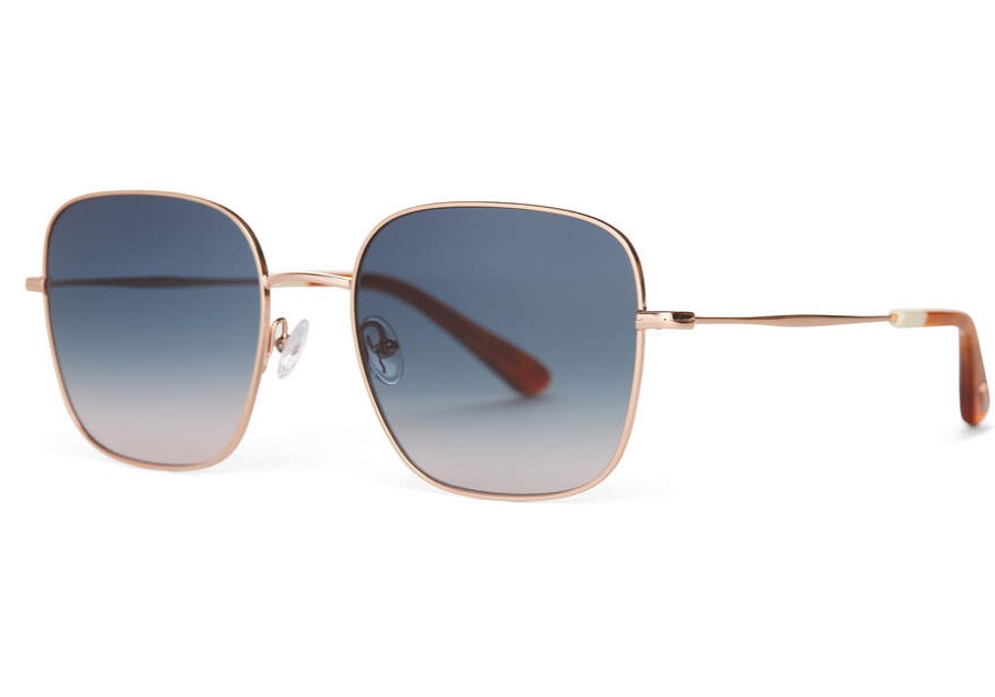 TOMS Sale | Shiny Rose Gold Wire Frame Aqua Blush Gradient Lens | Toms