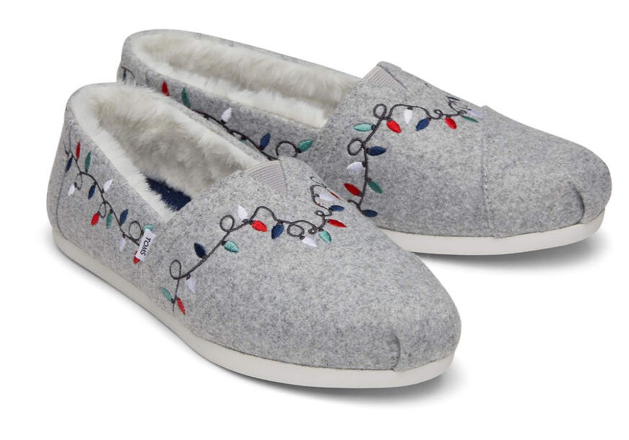 TOMS Exclusives | Women'S Grey Two Tone Felt Tree Light Embroidery Faux Fur Alpargatas | Toms