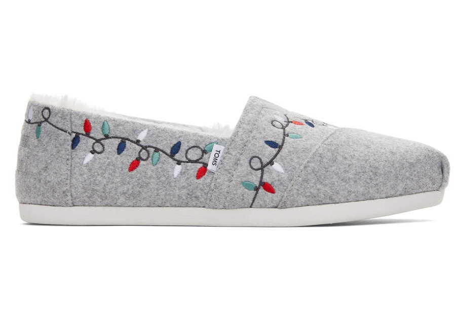 TOMS Exclusives | Women'S Grey Two Tone Felt Tree Light Embroidery Faux Fur Alpargatas | Toms